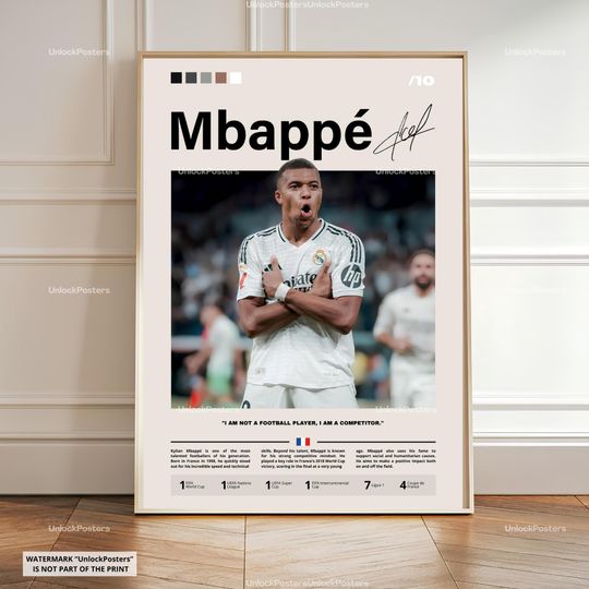 Discover Kylian Mbapp Poster, Mbapp Real Madrid, Football Print, Soccer Wall Art, World Cup Star Decor, Mbapp Sports Artwork, Football Gift