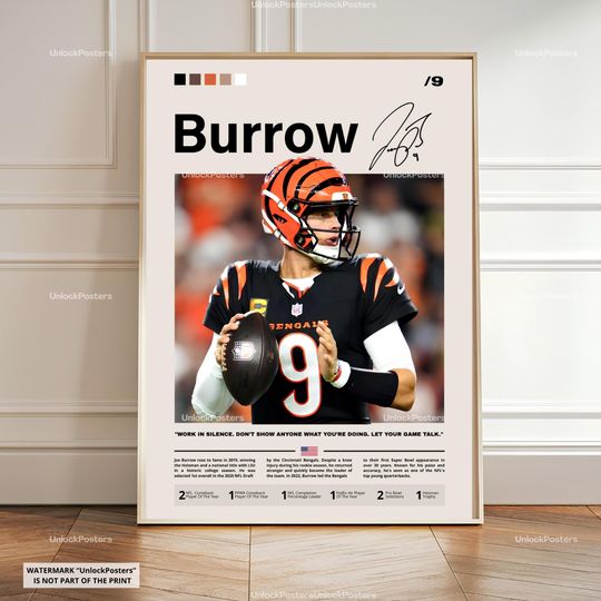 Joe Burrow Poster, Burrow Bengals, football Football Print, American Football Wall Decor, Quarterback Artwork, Cincinnati Bengals Wall Art