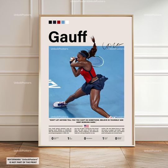 Discover Coco Gauff Poster, Gauff Tennis, Tennis Print, Grand Slam Sports Decor, Tennis Player Artwork, Gauff Tennis Wall Art, Athlete Artwork
