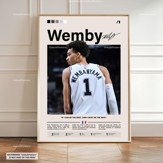 Discover Victor Wembanyama Poster, NBA Rookie of the Year, Spurs Basketball Print, French Basketball WallArt, San Antonio Spurs Decor, Wembanyama NBA
