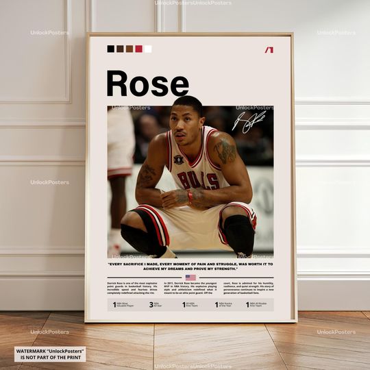 Derrick Rose Poster, Chicago Bulls Legend, NBA MVP Basketball Print, Sports Wall Art, Basketball Decor, Artwork, Gift for NBA Fans