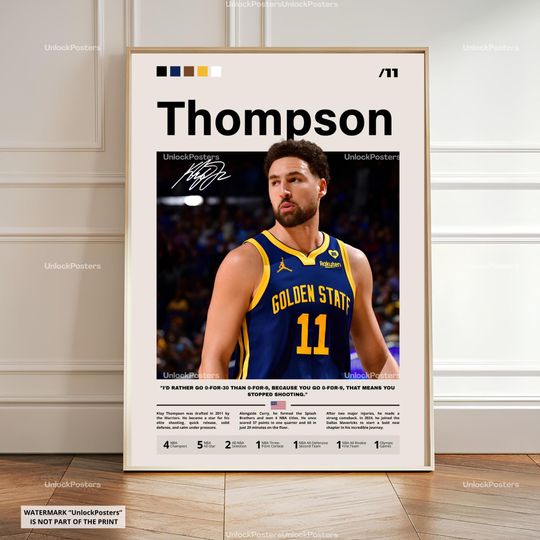 Klay Thompson Poster, NBA Champion, Golden State Warriors Basketball Print, Basketball Wall Art, Warriors Decor, Thompson Print Basketball
