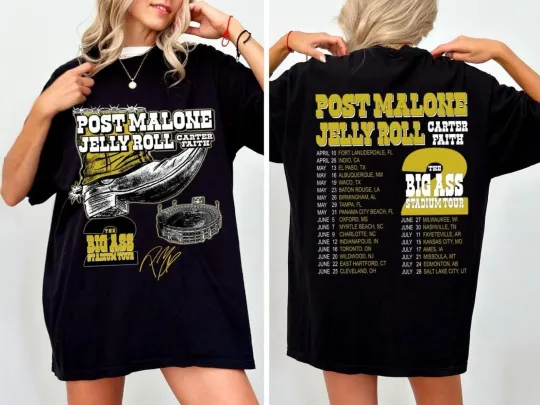 Discover Post Malone Jelly Roll Big Ass Stadium 2026 Tour T-Shirt