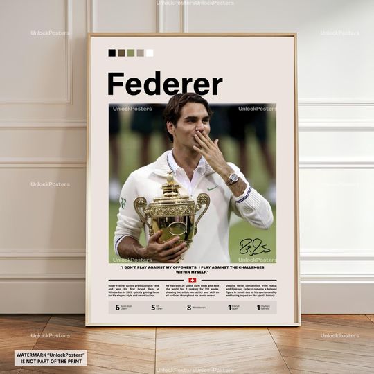 Discover Roger Federer Poster, Grand Slam Legend, Tennis Wall Art, Federer Print, Sports Decor, Federer Gift, Tennis Champion Artwork, Federer Print