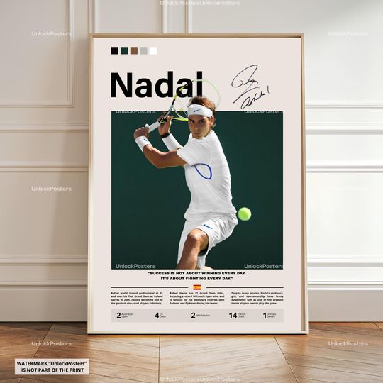 Discover Rafael Nadal Poster, Nadal Tennis Print, Framed Tennis Wall Art, Grand Slam Decor, Clay Court Champion, Tennis Legend Gift, Sports Art