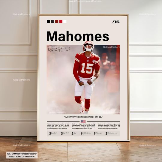 Patrick Mahomes Poster, Mahomes Chiefs, football Football Print, Game Day Wall Decor, Football Action Artwork, Sports Wall Art, Iconic football