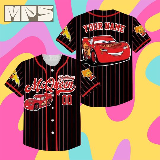 Custom Disney Cars Lightning McQueen Baseball Jersey, Personalized Cars Baseball Team Outfit, Lightning McQueen Birthday Shirt, Cars Gift