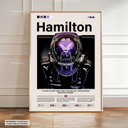 Discover Lewis Hamilton Poster, Seven-Time F1 Champion, Framed Mercedes AMG Print, Formula 1 Racing Wall Art, Motorsport Decor, Legendary Driver