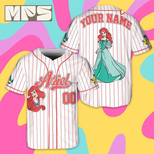Discover Custom Disney Ariel Princess Jersey, Personalized Little Mermaid Game Day Outfit, Kids Adult Disney Baseball Shirt, Princess Matching Gift