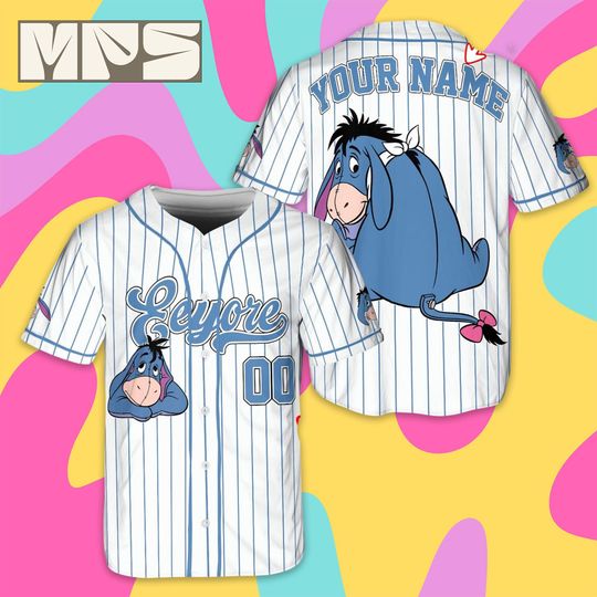 Discover Custom Disney Eeyore Baseball Jersey, Personalized Winnie The Pooh Team Shirt, Disneyworld Birthday Gift, Cute Blue Eeyore Fan Sports Outfit