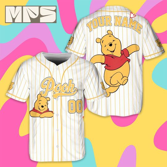 Discover Custom Disney Winnie the Pooh Baseball Jersey, Personalized Pooh Bear Team Outfit, Disneyworld Family Trip Jersey, Cute Pooh Birthday Gift