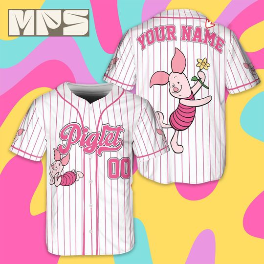 Discover Custom Disney Piglet Baseball Jersey, Personalized Winnie The Pooh Shirt, Disneyworld Birthday Gift, Cute Pink Piglet Fan Team Sports Outfit