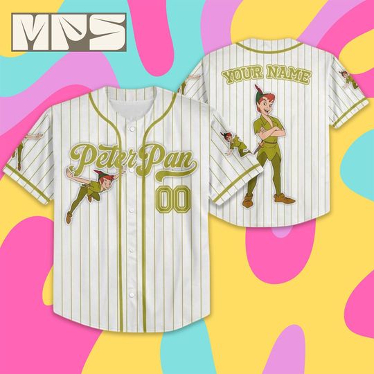 Custom Disney Peter Pan Simple Stripe Baseball Jersey, Personalized Disney Birthday Gift, Peter Pan Baseball Fan Shirt, Disney Trip