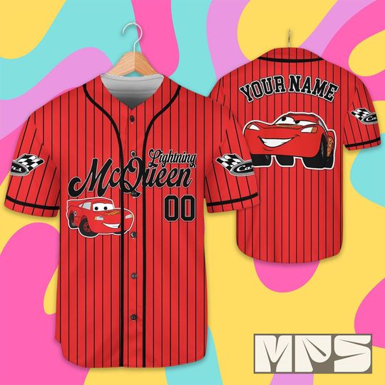 Personalized Cars Lightning McQueen Baseball Jersey, Team Jersey Collection, Custom Number Shirt, Cars Cartoon Gift, Kids Birthday Outfit