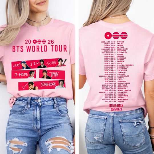 Discover BTS 2026 Concert Tour Shirt, World Tour Dates Back Print Tee, Bangtan Comeback Merch Style, ARMY Gift, Unisex Kpop T-Shirt