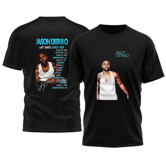 Discover Jason Derulo Last Dance world tour 2026 celebrating cities schedule signature Double-Sided Graphic T-Shirt