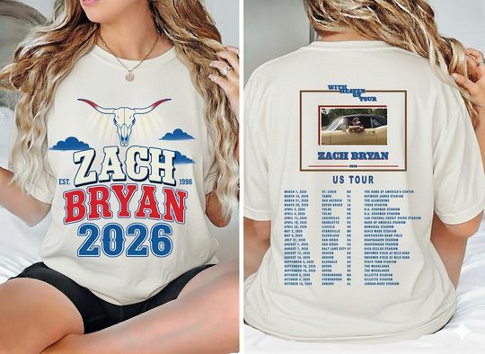Discover Zach Bryan 2026 US Tour Shirt, With Heaven On Tour Cream Vintage Tee, Est 1996 Oklahoma Country Graphic, Double Sided Concert Dates, Gift
