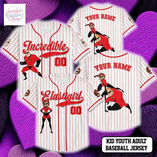 Discover Personalize Incredible and Elastigirl Baseball Jersey, Custom The Incredible Valentines Day Jersey Shirt, Disney Couple Gift