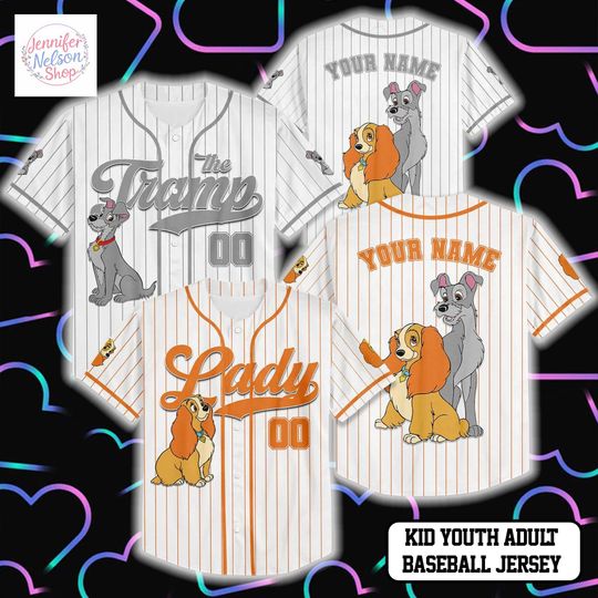Discover Personalize Lady and the Tramp Baseball Jersey, Custom Disney Valentines Day Jersey Shirt, Disney Couple Gift