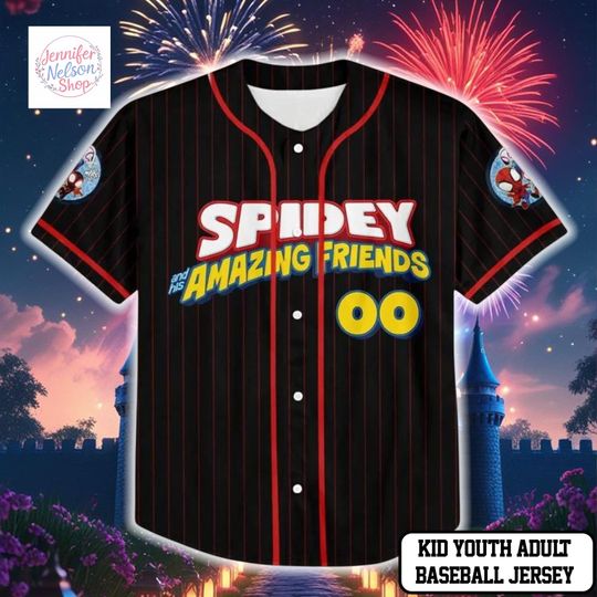Discover Personalize Spidey And His Amazing Friends Funny Black Red, Custom Spider Verse Baseball Jersey Team