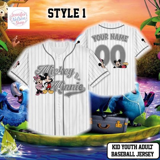 Discover Personalized Mickey Minnie Baseball Jersey, Black Pinstripe Cartoon Jersey