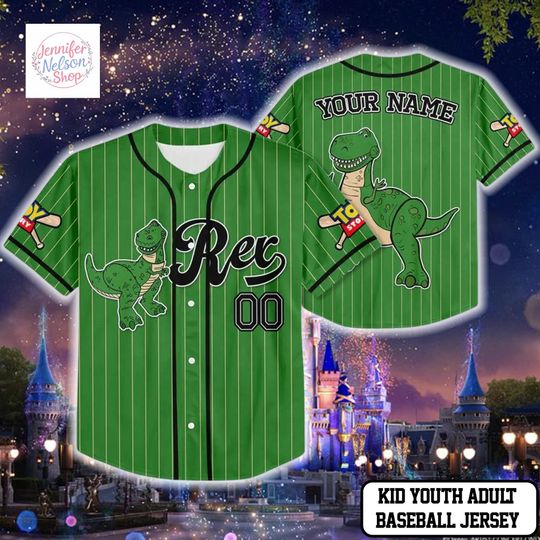 Discover Custom Disney Toy Story Rex Green Simple Baseball, Sheriff Woody Buzz Lightyear Jersey