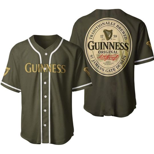 Army Green Guinness Baseball Jersey Gift For Beer Lovers, Guinness Jersey Shirt