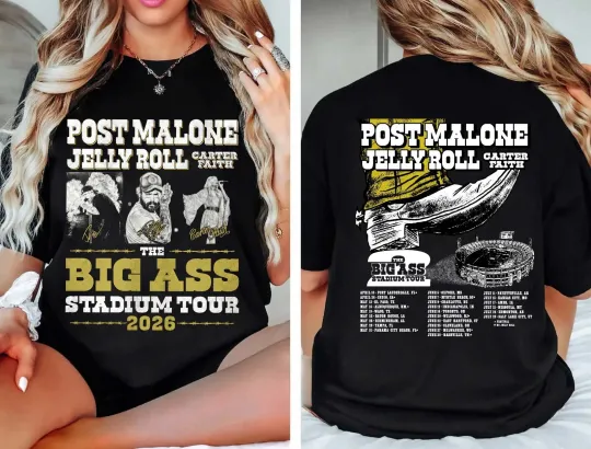 Discover Post Malone Jelly Roll Carter Faith Tour 2026 2 Sided T-Shirt