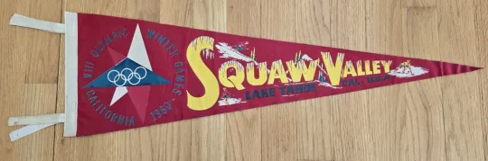 1960 Squaw Valley Winter Olympics Hockey Triangle Pennant Flag