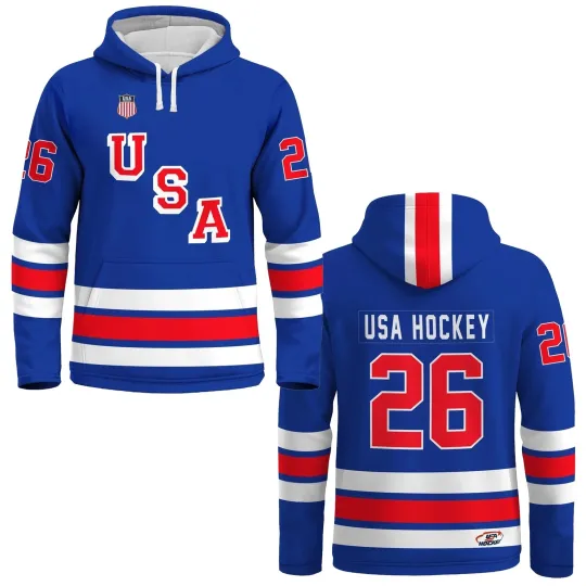Discover USA Hockey Shield 2026 Blue Hoodie TShirt - Adult