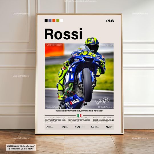 Discover Valentino Rossi Poster, Rossi Yamaha Wall Art, Framed Rossi MotoGP, Motorsport Grand Prix Decor, Motorcycle Racing Artwork, Rossi MotoGP
