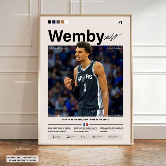 Discover Victor Wembanyama Poster, NBA Rookie of the Year, Spurs Basketball Print, French Basketball Wall Art, San Antonio Decor, Wemby Basketball