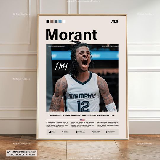Ja Morant Poster, NBA Star Print, Memphis Grizzlies Wall Art, Basketball Decor, Dynamic Action Artwork, Sports Gift Idea, Morant, NBA