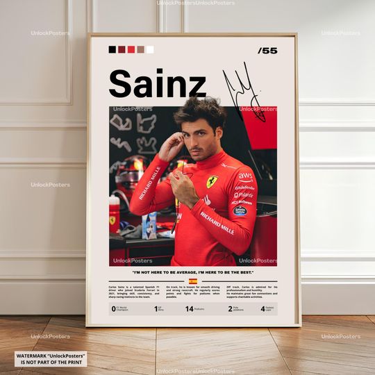 Discover Carlos Sainz Poster, Sainz Ferrari, Framed Ferrari F1 Print, Motorsport Grand Prix Decor, Car Racing Artwork, Sainz Ferrari Wall Art, F1 Art