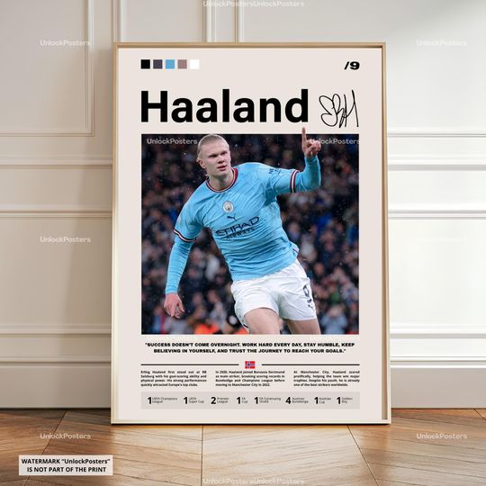 Discover Erling Haaland Poster, Haaland City Wall Art, Framed Haaland Print, Manchester City Team Decor, Soccer Print, Football Fan Gift Idea, Art