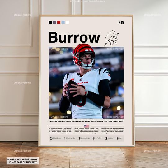 Joe Burrow Poster, Burrow Bengals, football Football Print, Gridiron Sports Decor, Quarterback Action Artwork, Burrow Bengals Wall Art