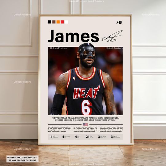 LeBron James Poster, James Miami Heat, NBA Basketball Print, Basketball Legend Decor, Sports Artwork, LeBron Wall Art, Iconic Prints