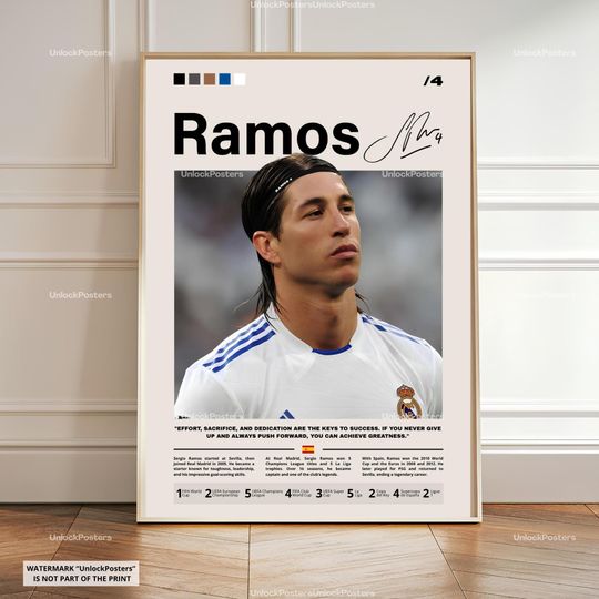Discover Sergio Ramos Poster, Ramos Real Madrid, Framed Real Madrid Print, Football Defender Decor, Soccer Legend Artwork, Ramos Wall Art, Iconic