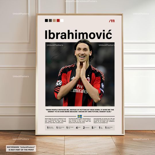 Discover Zlatan Ibrahimovi Poster, Ibrahimovi Football Print, Framed Soccer Wall Art, AC Milan Decor, Football Legend Artwork, Ibrahimovic Sports