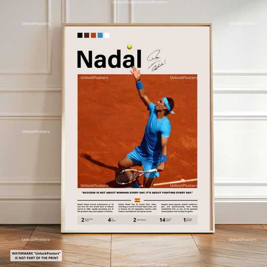 Discover Rafael Nadal Poster, Nadal Tennis Decor, Nadal Print, Tennis Wall Art, Tennis Fan Gift Idea, Sport Poster Decor, Tennis Player Artwork, Icon