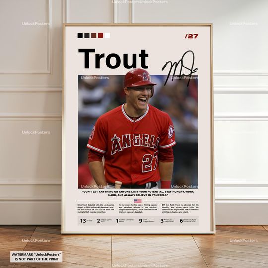 Discover Mike Trout Poster, Trout Angels, Framed Baseball Print, MLB Sports Decor, Baseball Artwork, Trout Wall Art, Baseball Player Art, Sports