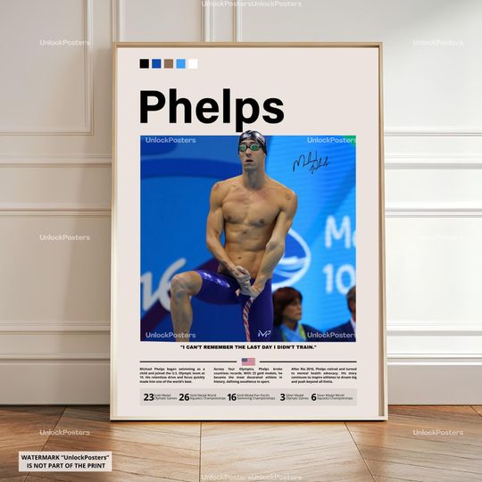 Discover Michael Phelps Poster, Phelps Wall Art, Swimming Decor, Olympic Champion Print, Athlete Fan Gift Idea, Sports Room Poster, Phelps Print