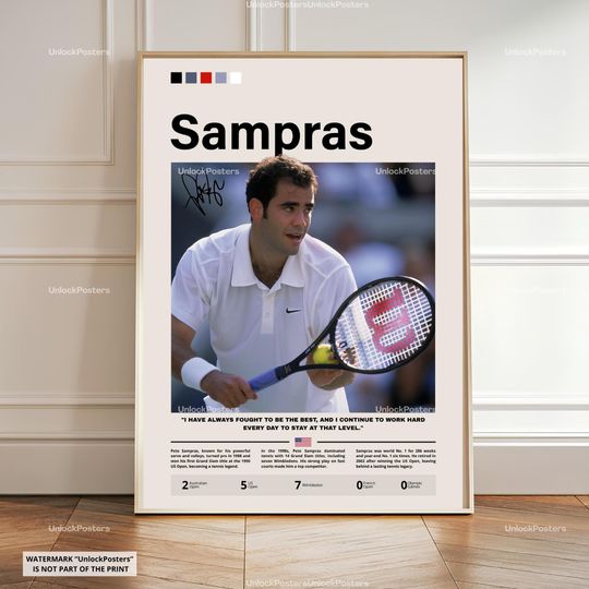 Discover Pete Sampras Poster, Sampras Tennis Legend, Framed Tennis Print, Grand Slam Decor, Tennis Artwork, Sampras Wall Art, Sports Gift, Wall Art