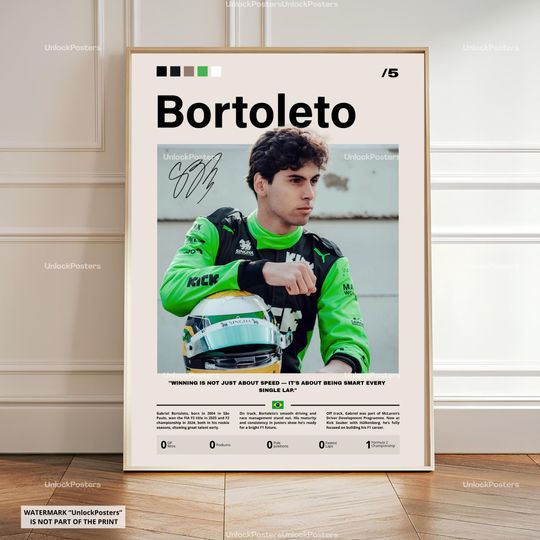 Discover Gabriel Bortoleto Poster, Bortoleto Kick Sauber, Framed Sauber F1 Print, Motorsport Grand Prix Decor, Car Racing Artwork, Bortoleto Sauber