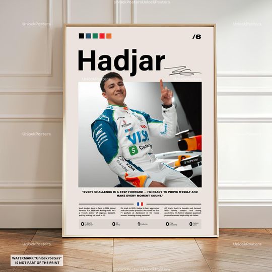 Discover Isack Hadjar Poster, Hadjar Racing Bulls, Framed Racing Bulls F1 Print, Motorsport Grand Prix Decor, Car Racing Artwork, Hadjar Racing Bulls