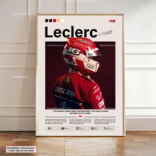 Discover Charles Leclerc Poster, Ferrari F1 Driver, Framed Scuderia Ferrari Print, French Motorsport Wall Art, Formula 1 Decor, Leclerc Racing Prints