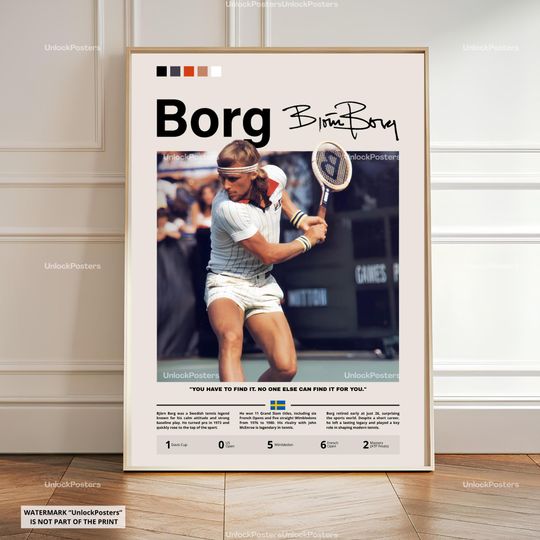Discover Bjrn Borg Poster, Tennis Legend, Framed Tennis Print, Grand Slam Decor, Vintage Tennis Artwork, Borg Wall Art, Sports Memorabilia, Wall Art