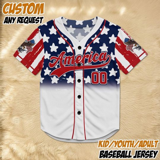 Discover Custom America 250 Years Baseball Jersey 1776-2026, Personalized Patriotic Eagle American Flag Shirt, USA 4th of July Uniform