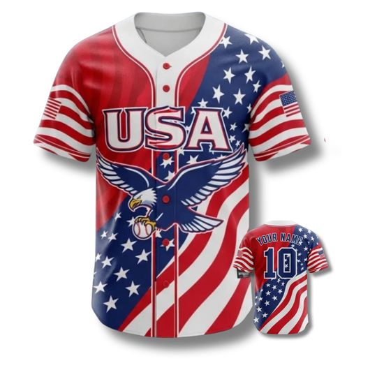 Discover Custom USA Baseball Jersey with Name and Number, American Flag Eagle 3D Sports Shirt