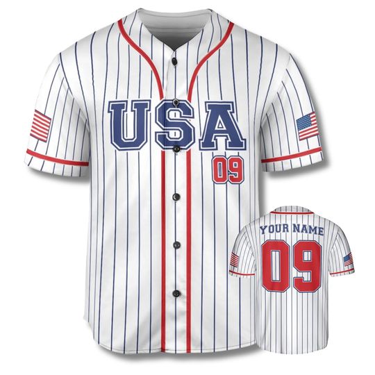 Discover Personalized USA 3D Baseball Jersey Button Up, Custom Name & Number, American Flag Sleeves